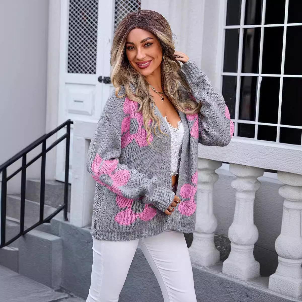 Women's Cardigan Flower Plus Size Sweater