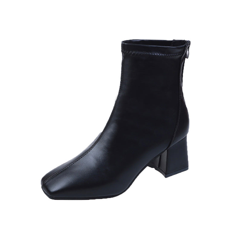 Fashion New Thick Heel Women's Martin Boots Square Toe Short Tube