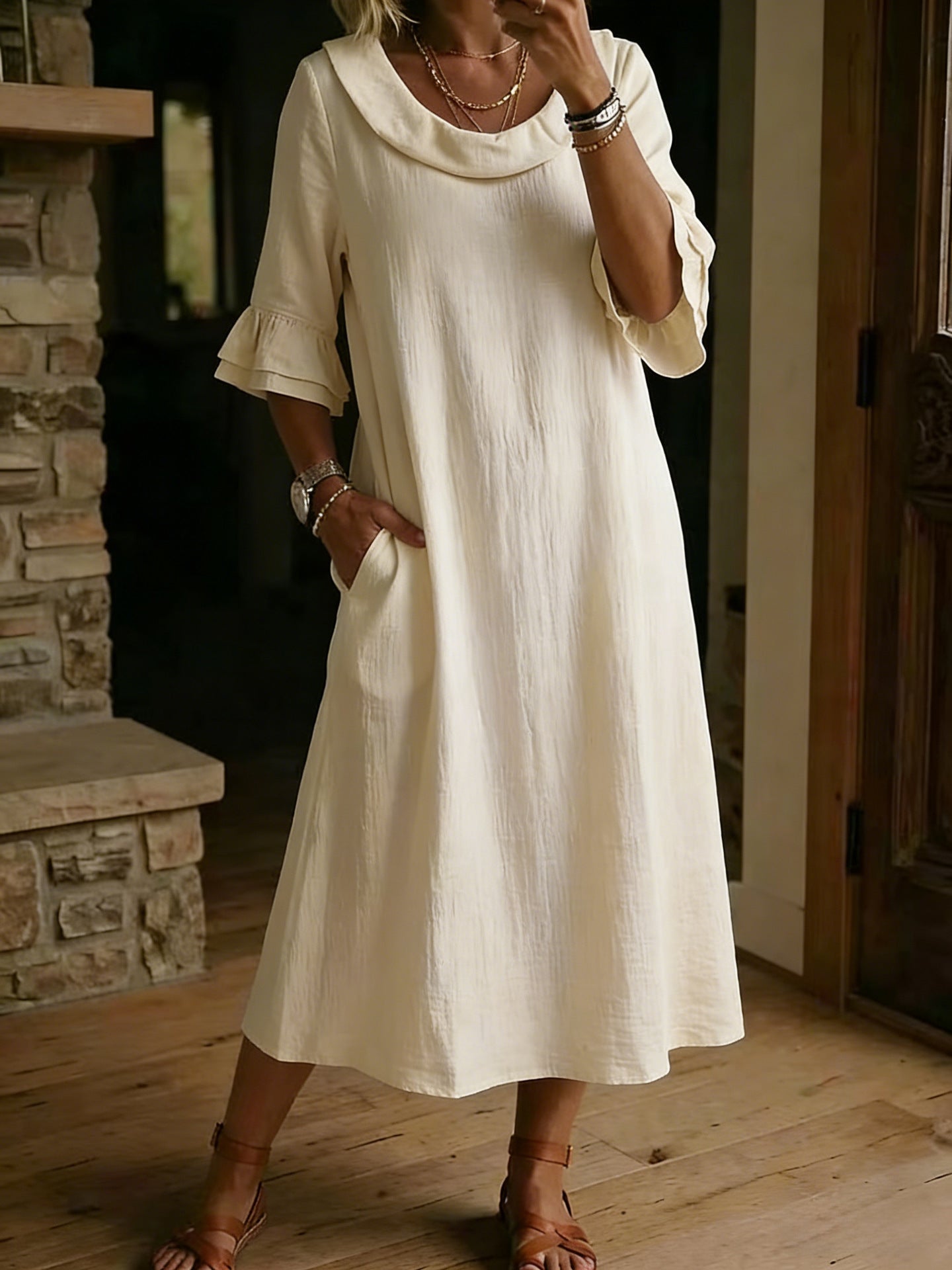 Women's Fashion Solid Color Crew Neck Dress