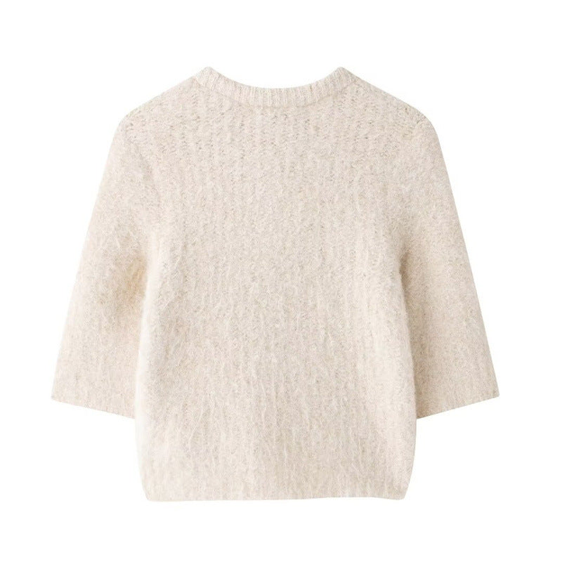 Transparent Organza Bowknot Decoration Short-sleeved Sweater