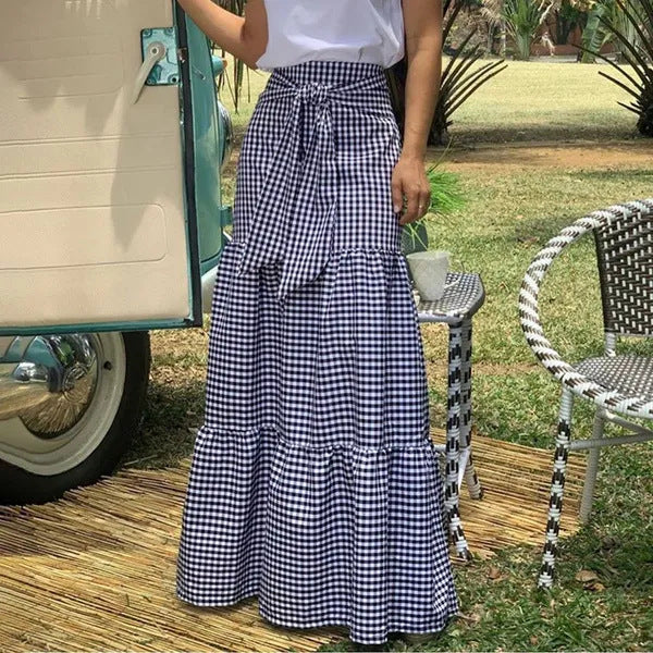 Ruffled Hem Strappy Pleated Casual Loose Skirt