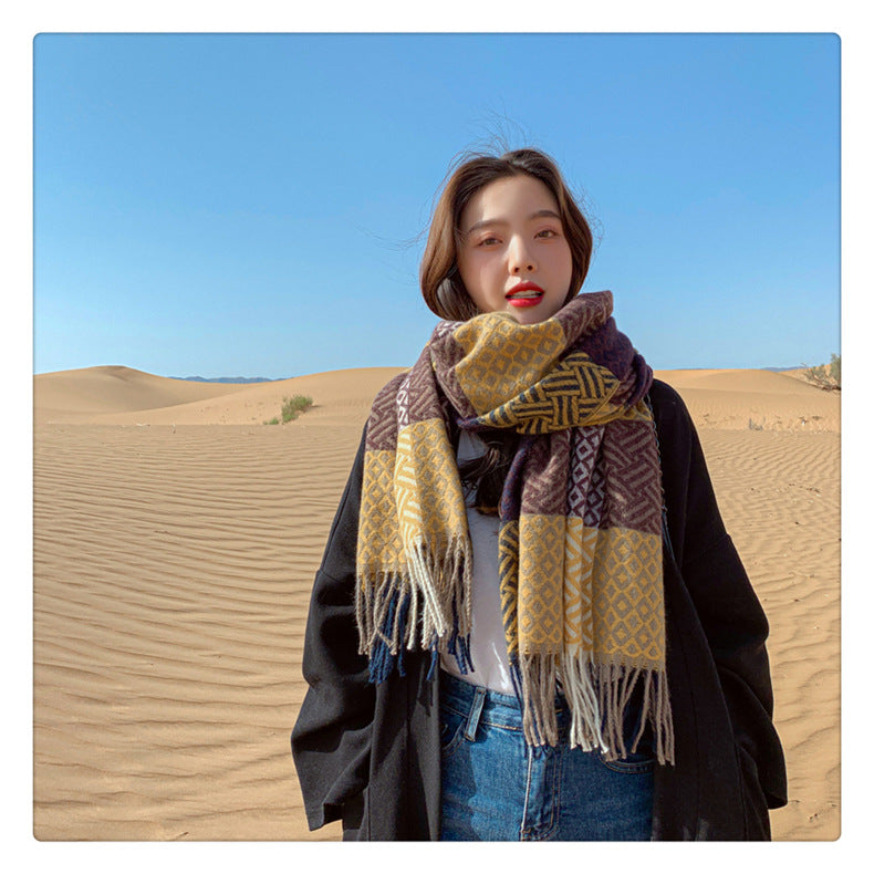 Imitated Wool All-match Double-sided Autumn And Winter Thickened Warm Scarf