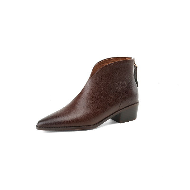 Women's Pointed-toe Retro Cowhide Ankle Boots