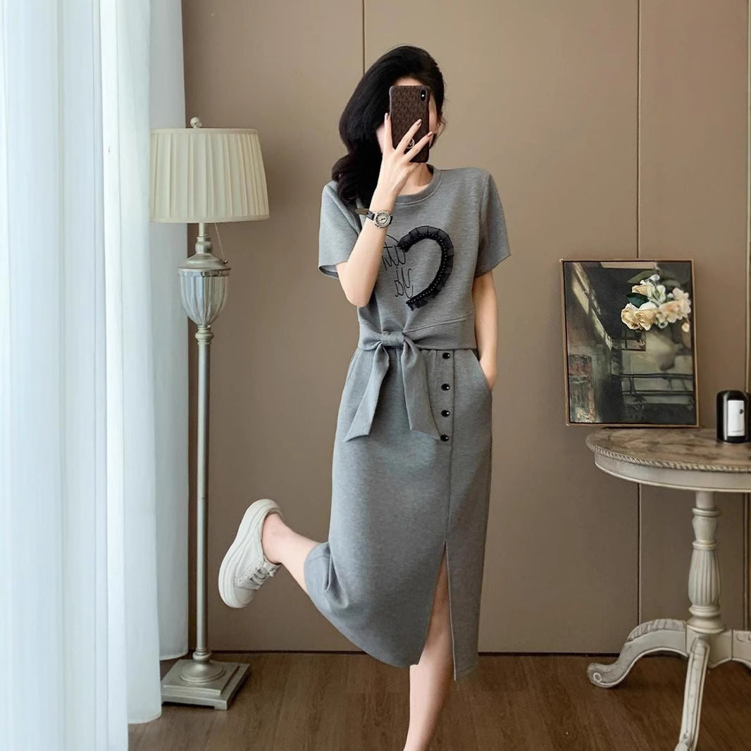 Women's Niche Design Sense Short Sleeve Skirt Two-piece Set