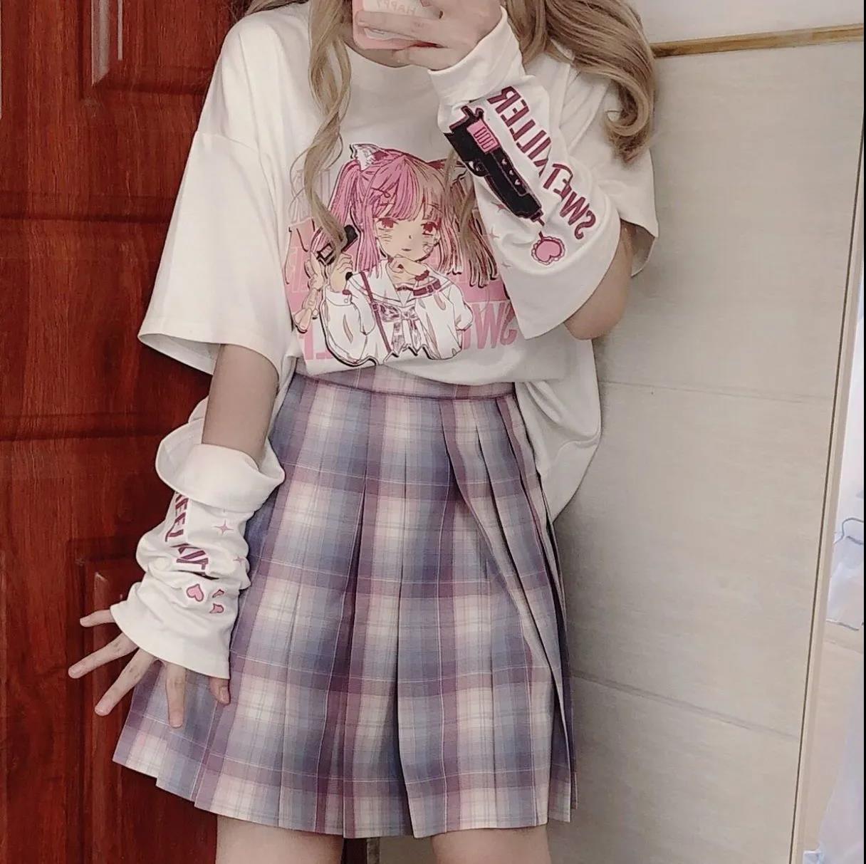 Women's Stitching Two Sleeves Japanese T-shirt