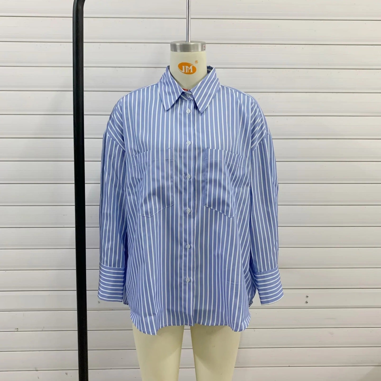 Plus Size Loose Casual Mid-length Short Front And Long Back Striped Shirt