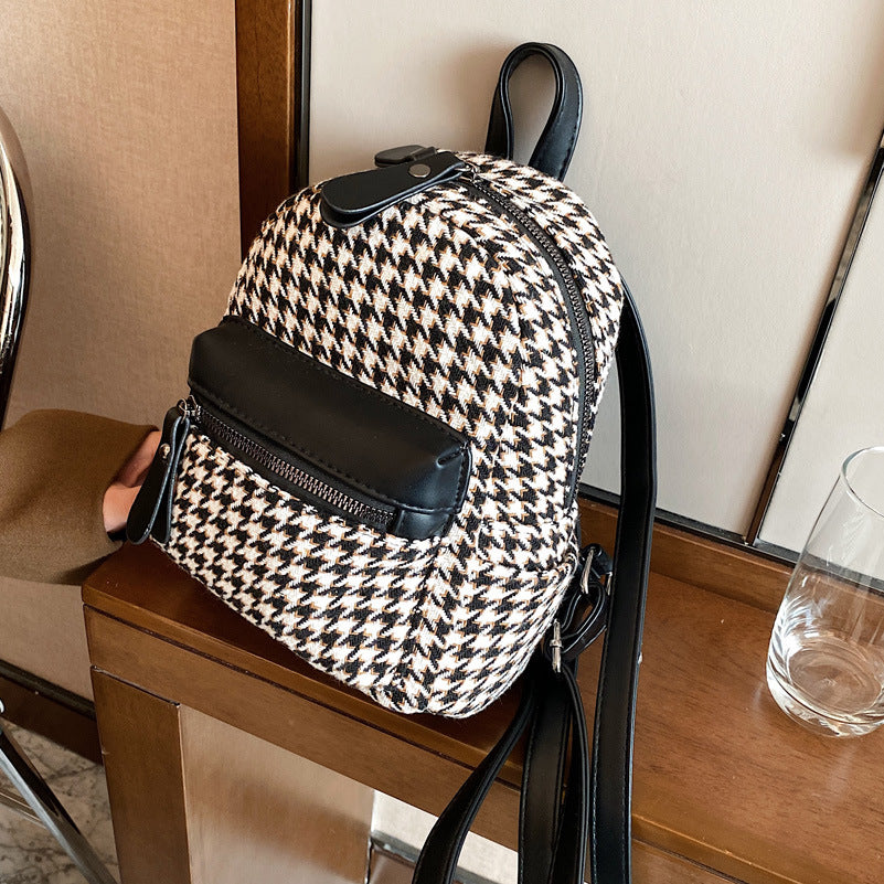 e Vintage Trendy Plaid Print Pu Leather Mini Backpacks
