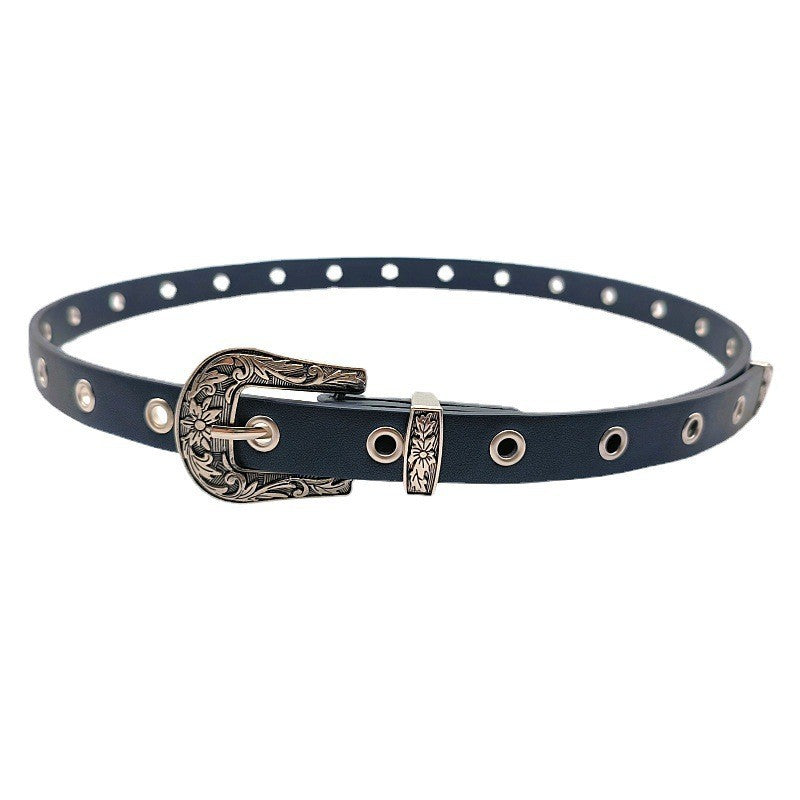 Perforation-free Silver Needle Button PU Decorative Belt