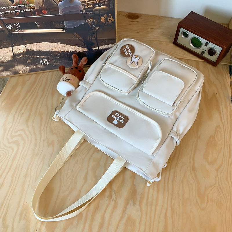 Retro Color Blocking Large Capacity Shoulder Bag For Soft Girls