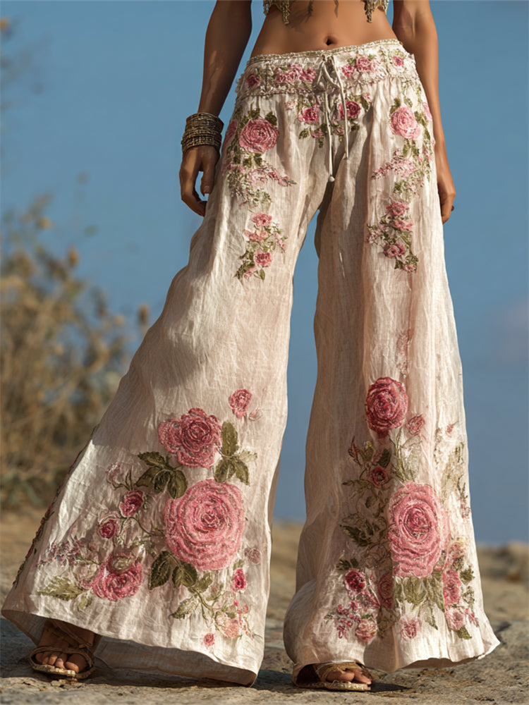 Womens Retro Casual Versatile Wide-leg Pants