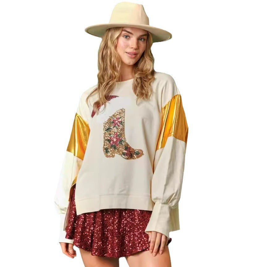 Autumn And Winter New European And American Christmas Sequins Long Sleeve Pullover Hoodie Women