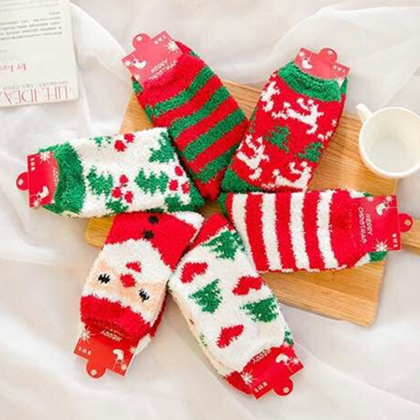 Elk Elderly Half Fleece Adult Christmas Socks