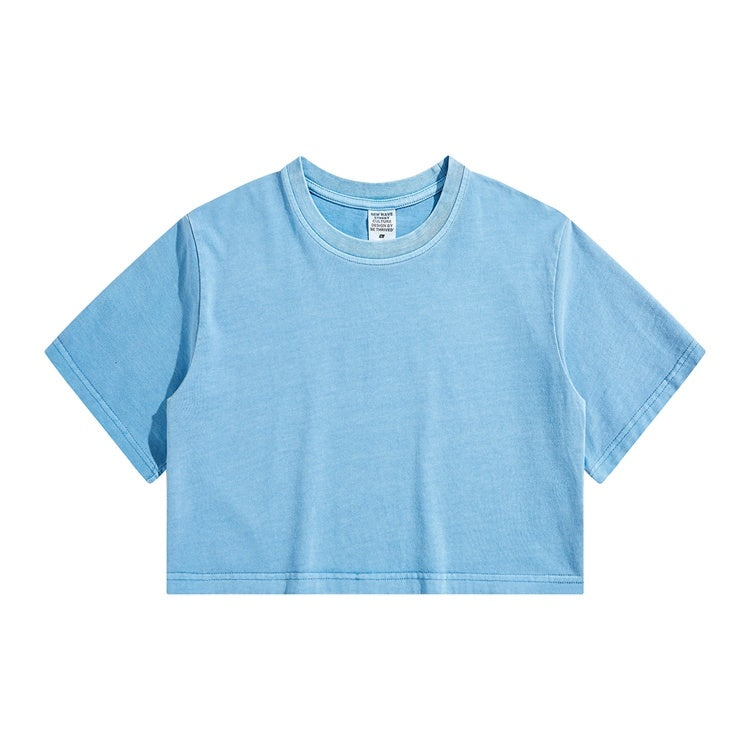 High Waist Cropped T Shirt With Navel Design