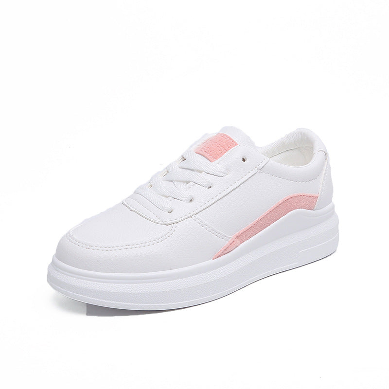 Student White Shoes Round Toe Lace-up Flat-bottomed Women's Sneakers
