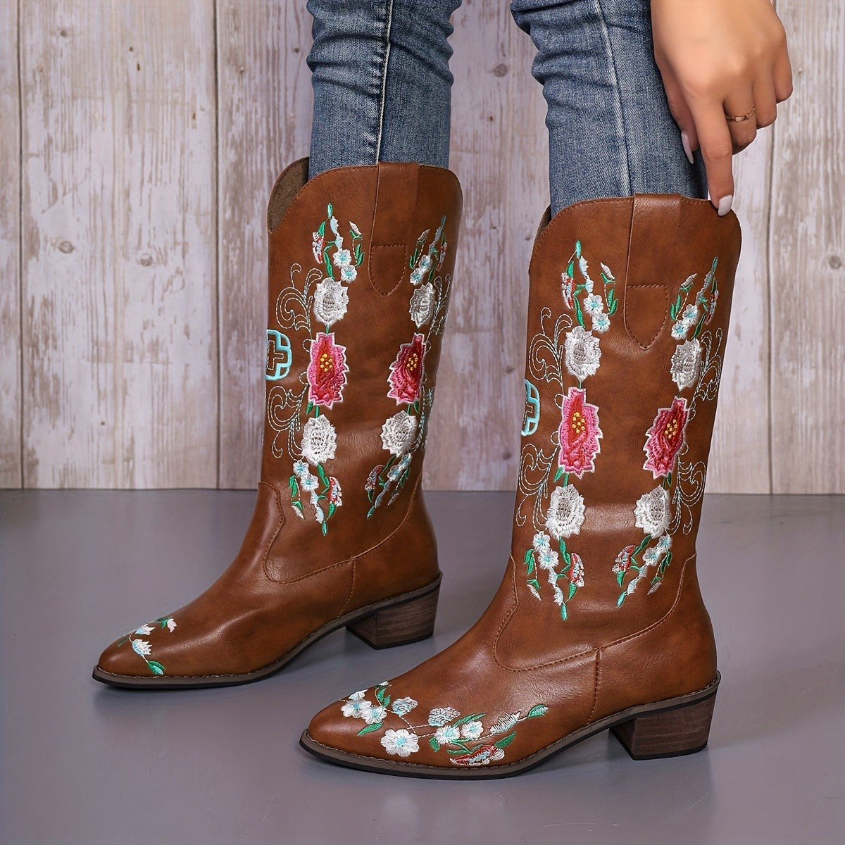 Women's High Mid Heel Sleeve Square Toe Boots