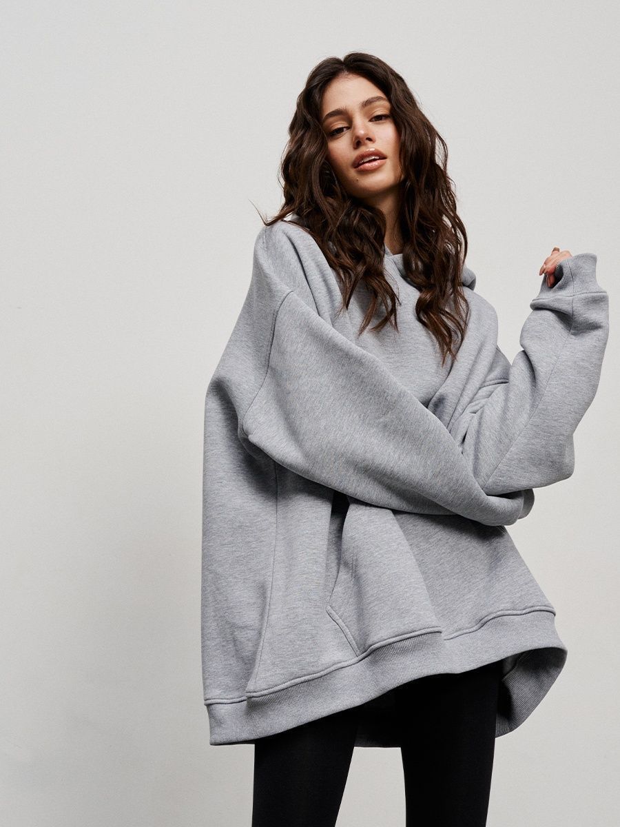 Street Boyfriend Style Polarfleece Løs Hættetrøje med Lommer