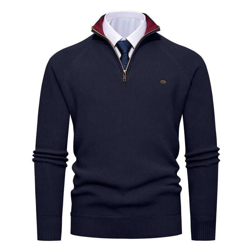 Men's Half-Zip Stand Collar Solid Color Casual Knit Sweater