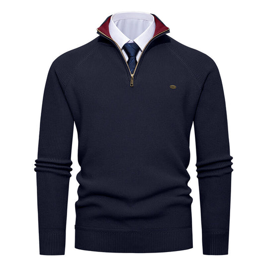 Men's Half-Zip Stand Collar Solid Color Casual Knit Sweater