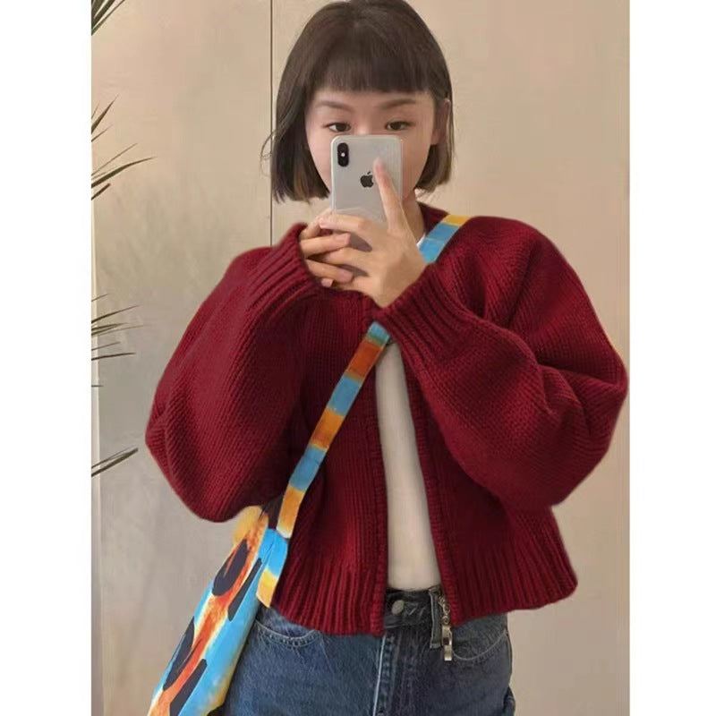 Autumn And Winter New Loose Gray Cropped Sweater Coat
