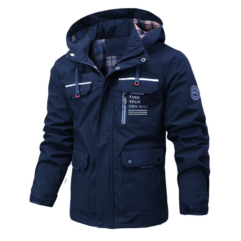 Men's Outdoor Casual Shell Jacket Sports Hooded Fleece Jacket Coat