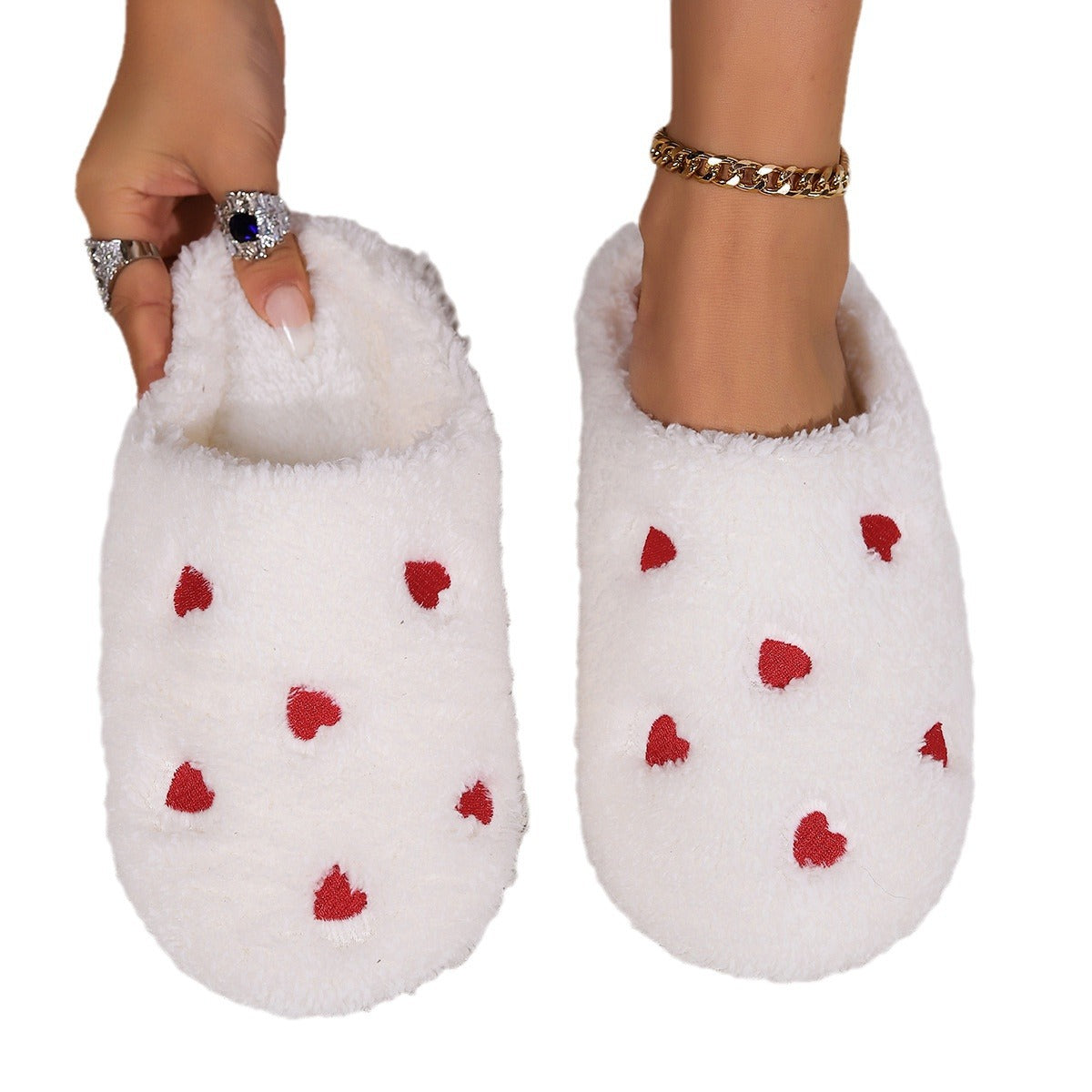 Women's Non-slip Thick-soled Heart Toe Cap Fluffy Slippers