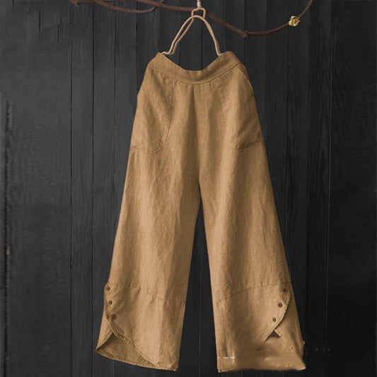 High Waist Plus Size Loose Pockets Button Women's Casual Pants