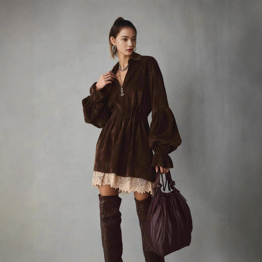 Womens Fashionable Loose Lace Patchwork Dress