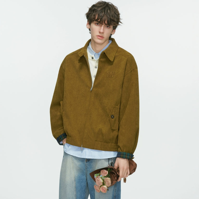 American Retro Barn Style Corduroy Stand Up Collar Jacket
