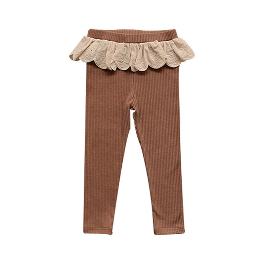 Girls' Sweet Lace Pit Striped Lace Corduroy Skirt Pants