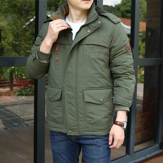 Winter Men's Warm Cotton-padded Fleece-lined Thick Mid-length Coat