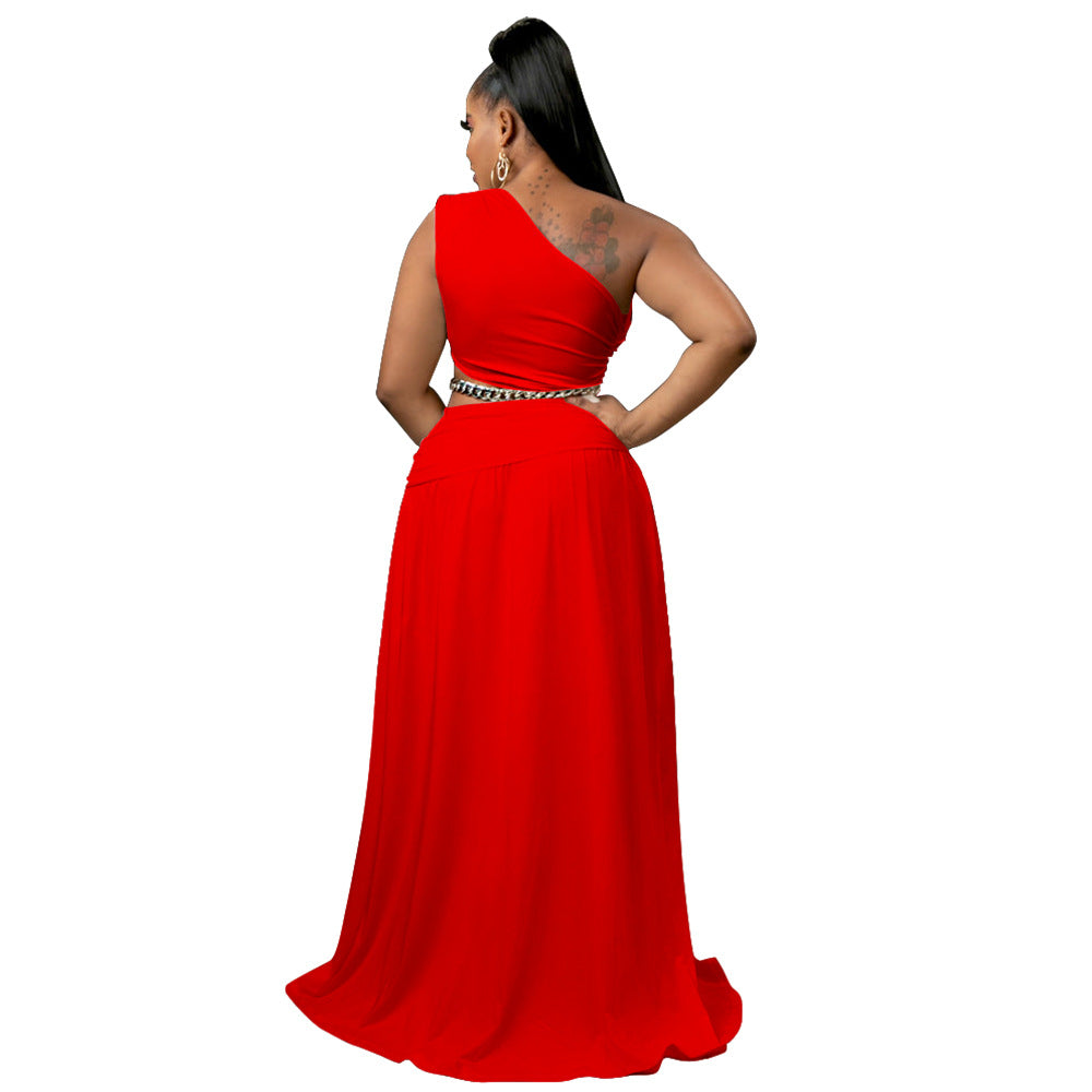 Ensfarvet off-shoulder sexet bodycon todelt sæt