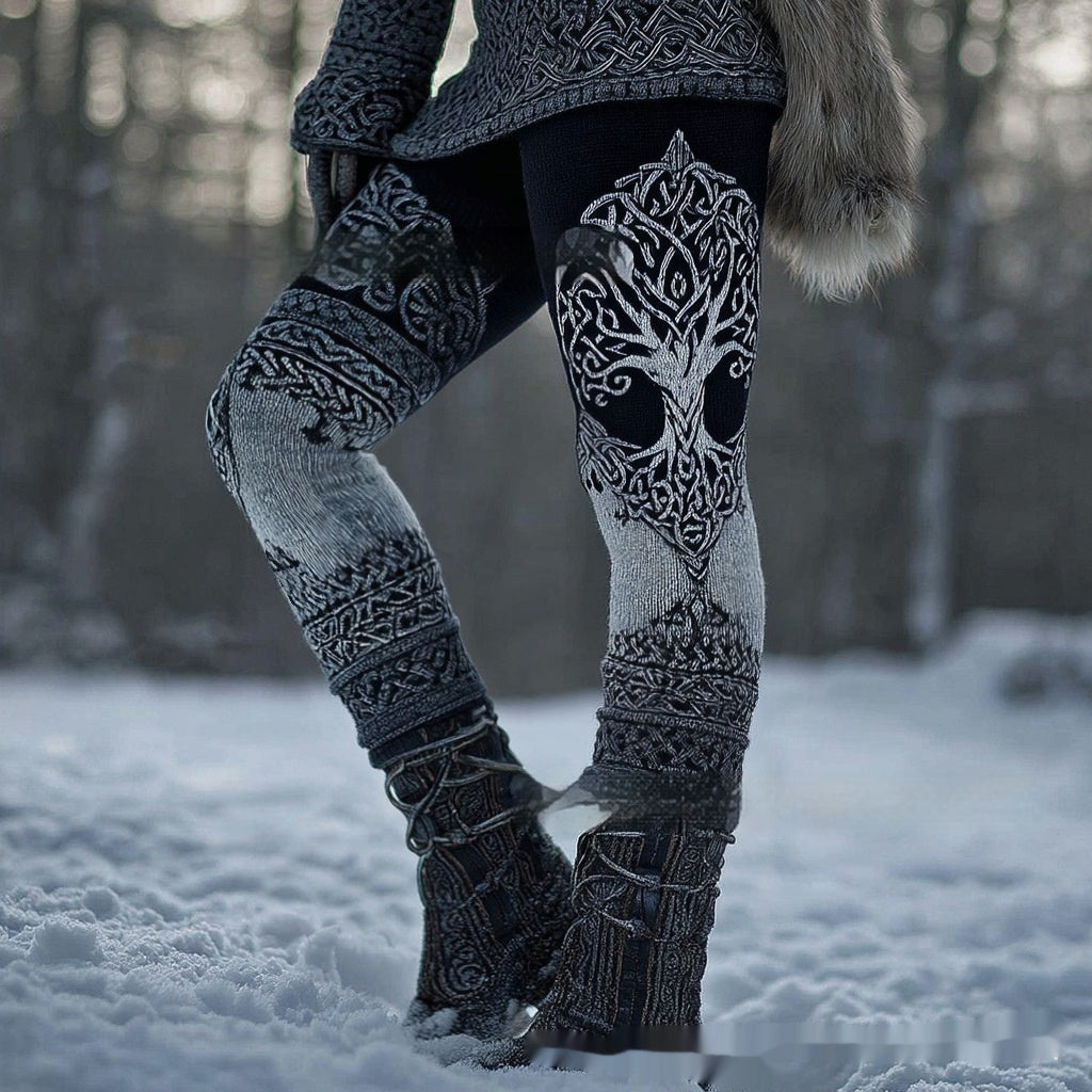 Womens Retro Casual Sports Leggings With 3D Digital Print