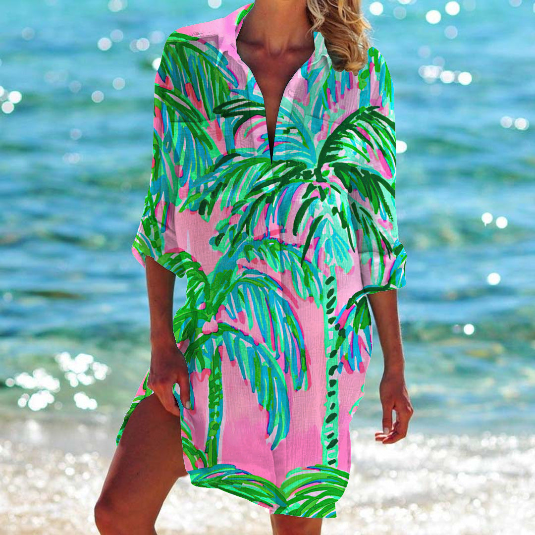 Bikini Coat Shirt Swimsuit Cardigan Women's Clothes Print Holiday Beach Shirt