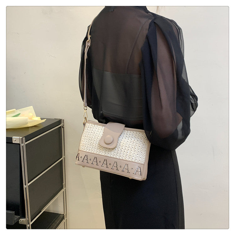 Summer Fashion Woven Female Niche Korean Style Advanced Texture Letters Hollow Shoulder Bag