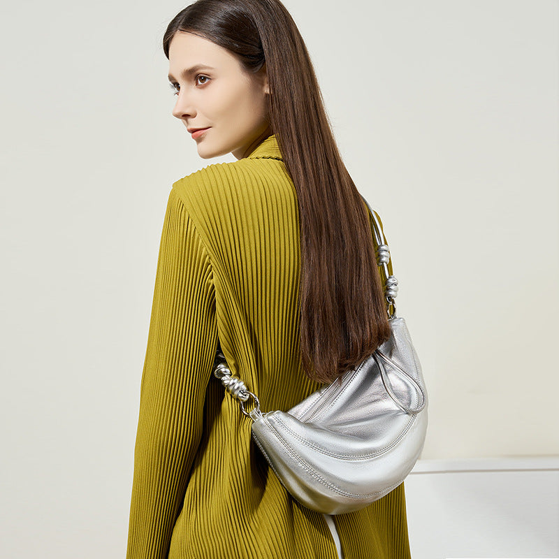 Fuldkorns Lammeskind Croissant Ægte Læder Sadeltaske Underarms Crossbody Taske
