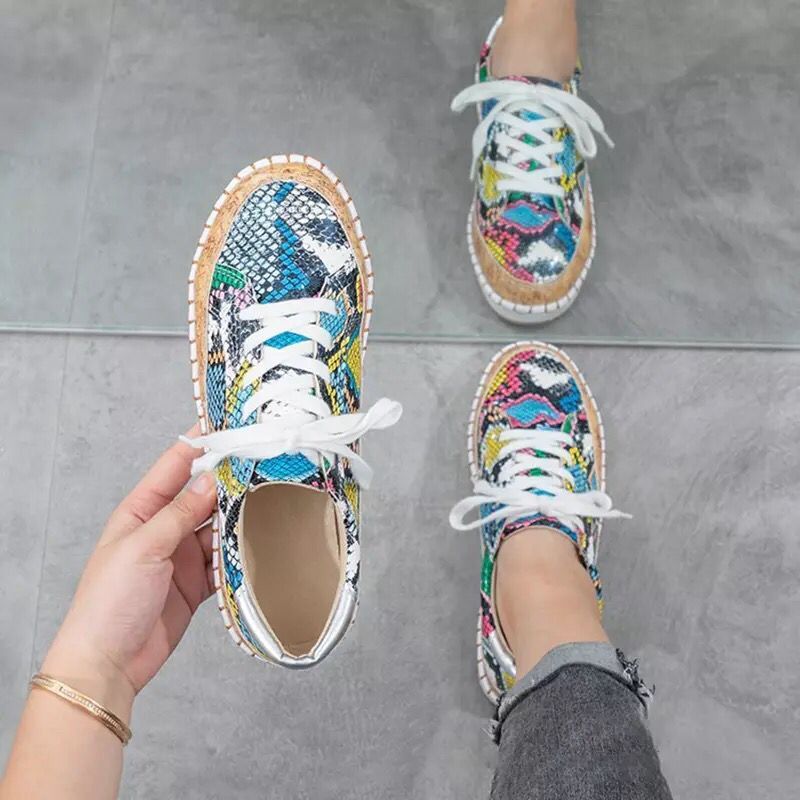 Plus-size Snake-print Chunky-soled Casual Shoes