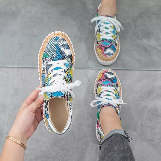 Plus-size Snake-print Chunky-soled Casual Shoes