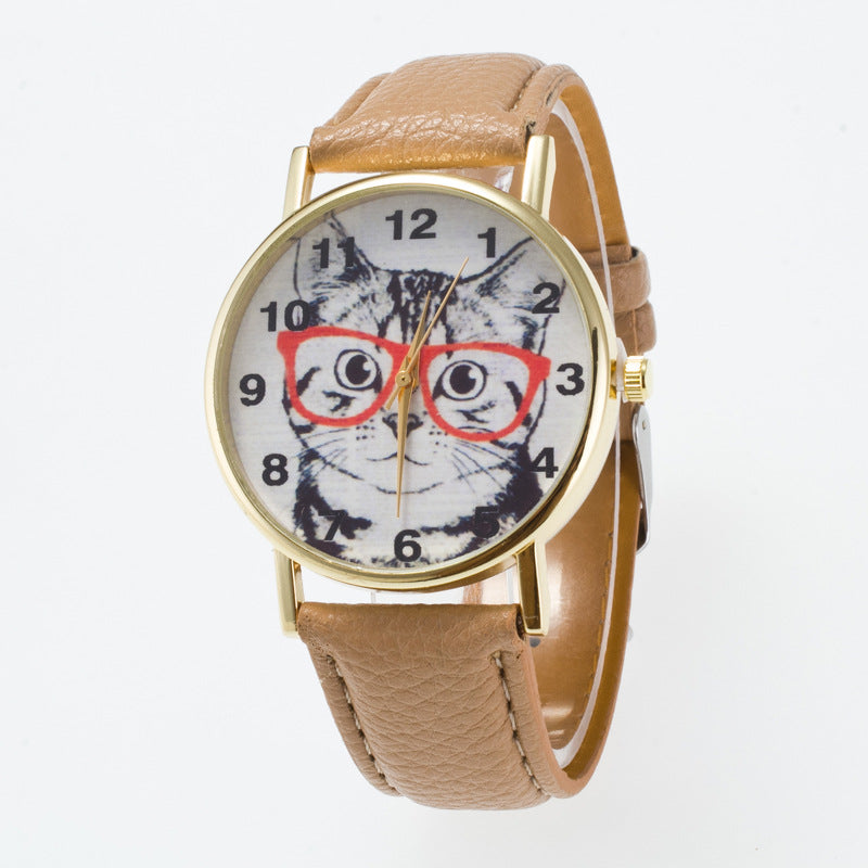 Framed big cat face pattern dial watch