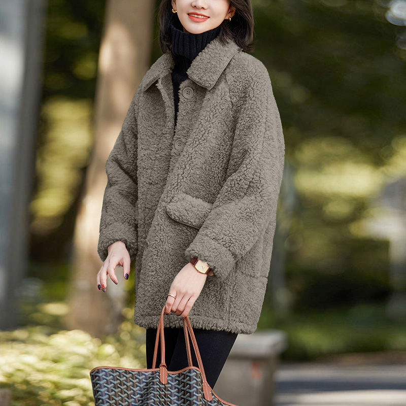 Women's New Fleece And Thickened Lamb Wool Lapel Loose Top