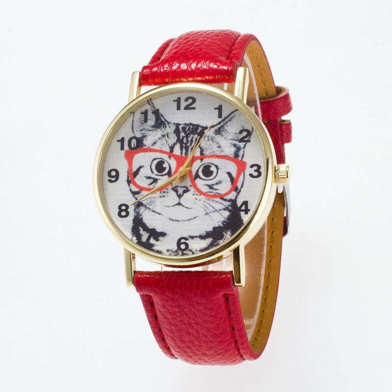 Framed big cat face pattern dial watch