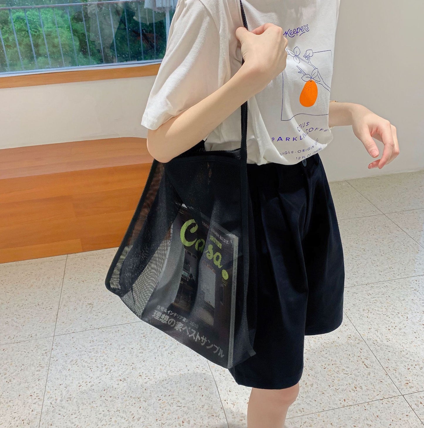 Transparent mesh shoulder bag