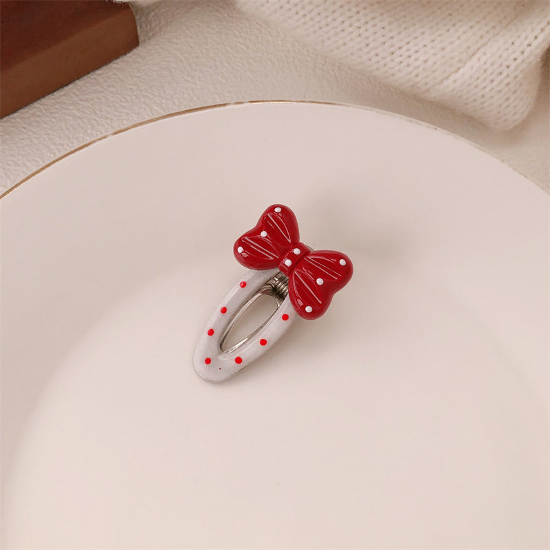 Red Stereo Love Heart-shaped Hairpin French Retro Dots Willow Leaf Clip