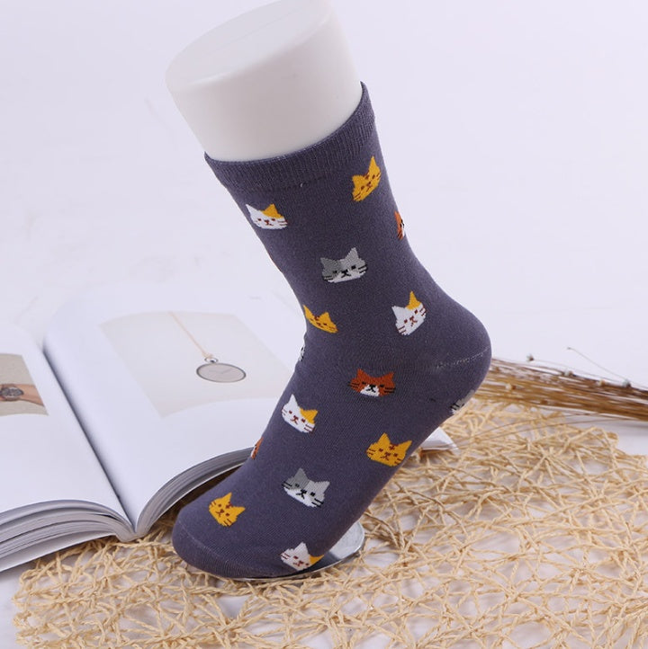 Spring and autumn breathable kittens in the art tube female socks