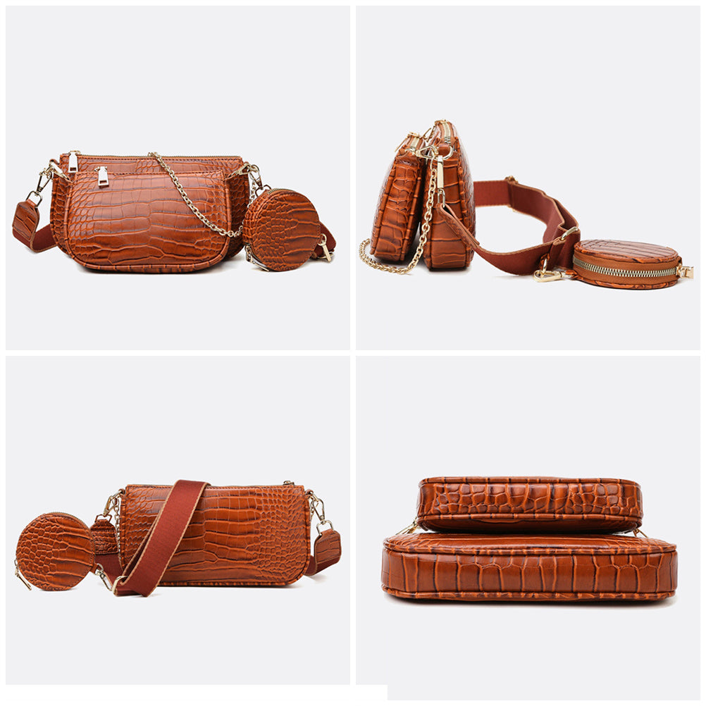 PU Leather Picture-mother Three-piece Crossbody Bag