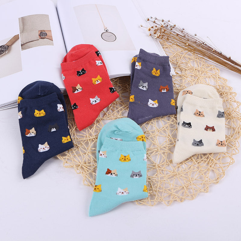 Spring and autumn breathable kittens in the art tube female socks