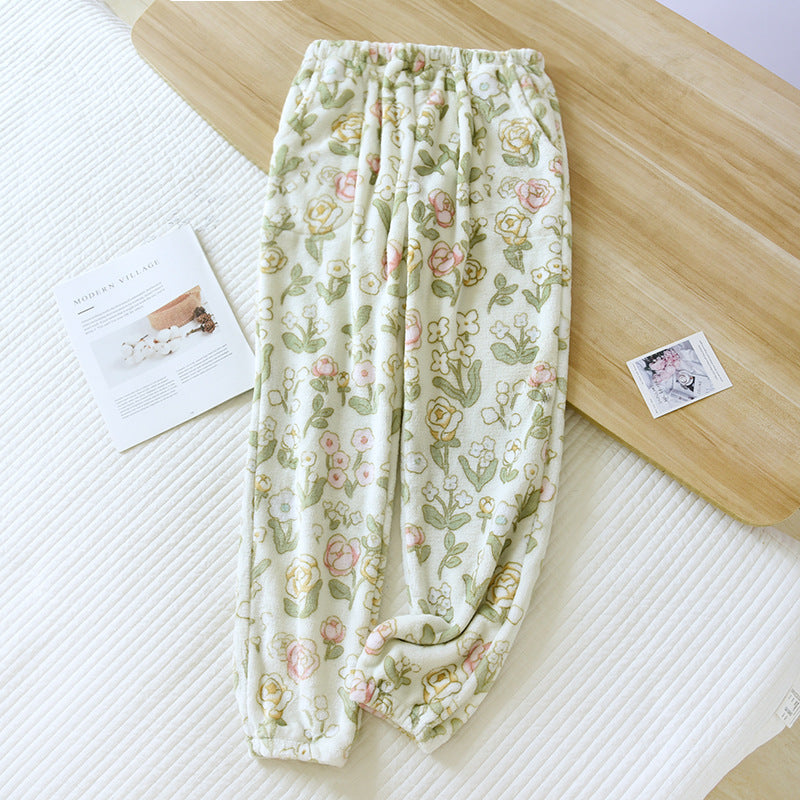 Women's Autumn And Winter Fleece-lined Thick Coral Fleece Warm Pants Flannel Home Pants