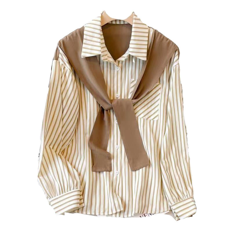 Retro Loose And Stylish Long Sleeves Striped Shirt For Women