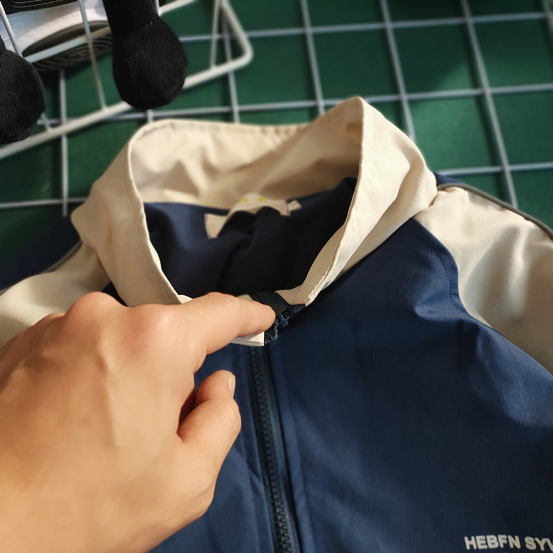 Retro Color Contrast Patchwork Baseball Jacket