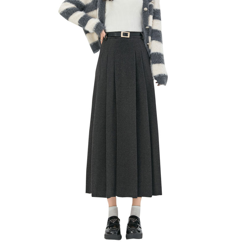 Autumn And Winter New Mid-length High-waisted Slimming A-line Maxi Skirt With Drape