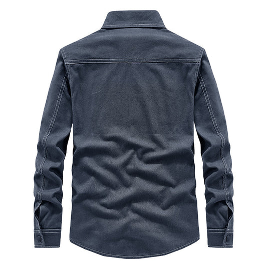 Spring New Denim Long-sleeved Shirt Men Washed Long Lining